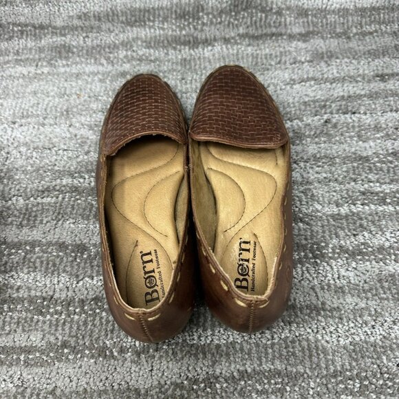 BORN Women's 6.5 Maple Loafers Brown  Leather Basket Weave Boho Look - Picture 7 of 9